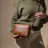 'AVON' Tan Soft Nappa Full Grain Real Leather Crossbody Bag