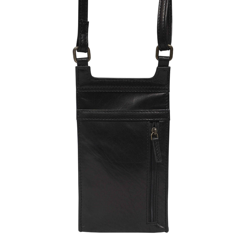 'MYLA' Black Real Leather Mobile Phone Crossbody Bag