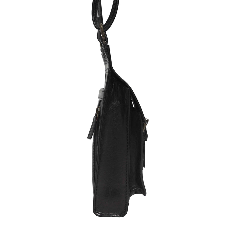 'MYLA' Black Real Leather Mobile Phone Crossbody Bag