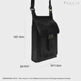 'MYLA' Black Real Leather Mobile Phone Crossbody Bag