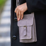'MYLA' Grey Distressed Real Leather Mobile Phone Crossbody Bag