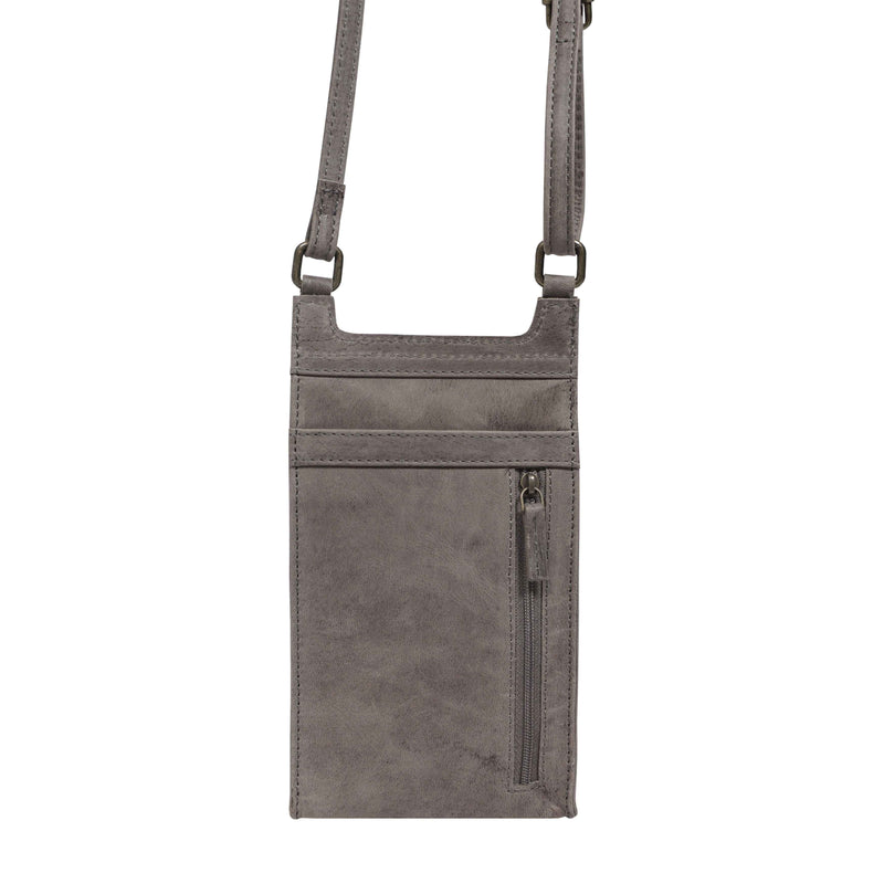 'MYLA' Grey Distressed Real Leather Mobile Phone Crossbody Bag
