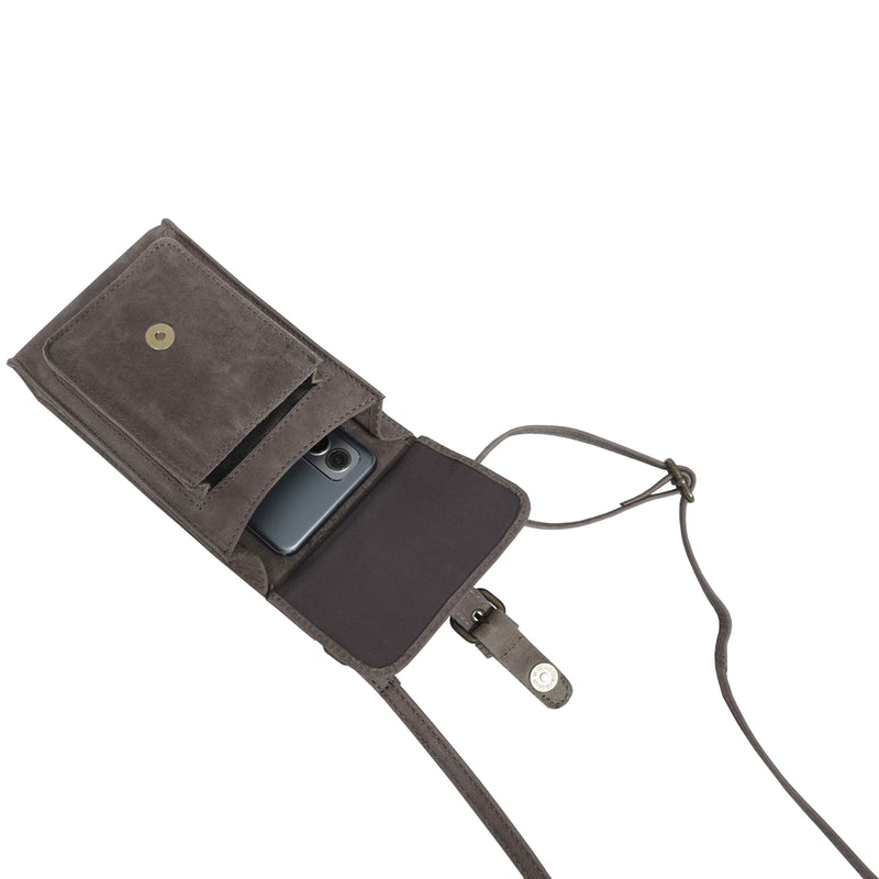 'MYLA' Grey Distressed Real Leather Mobile Phone Crossbody Bag