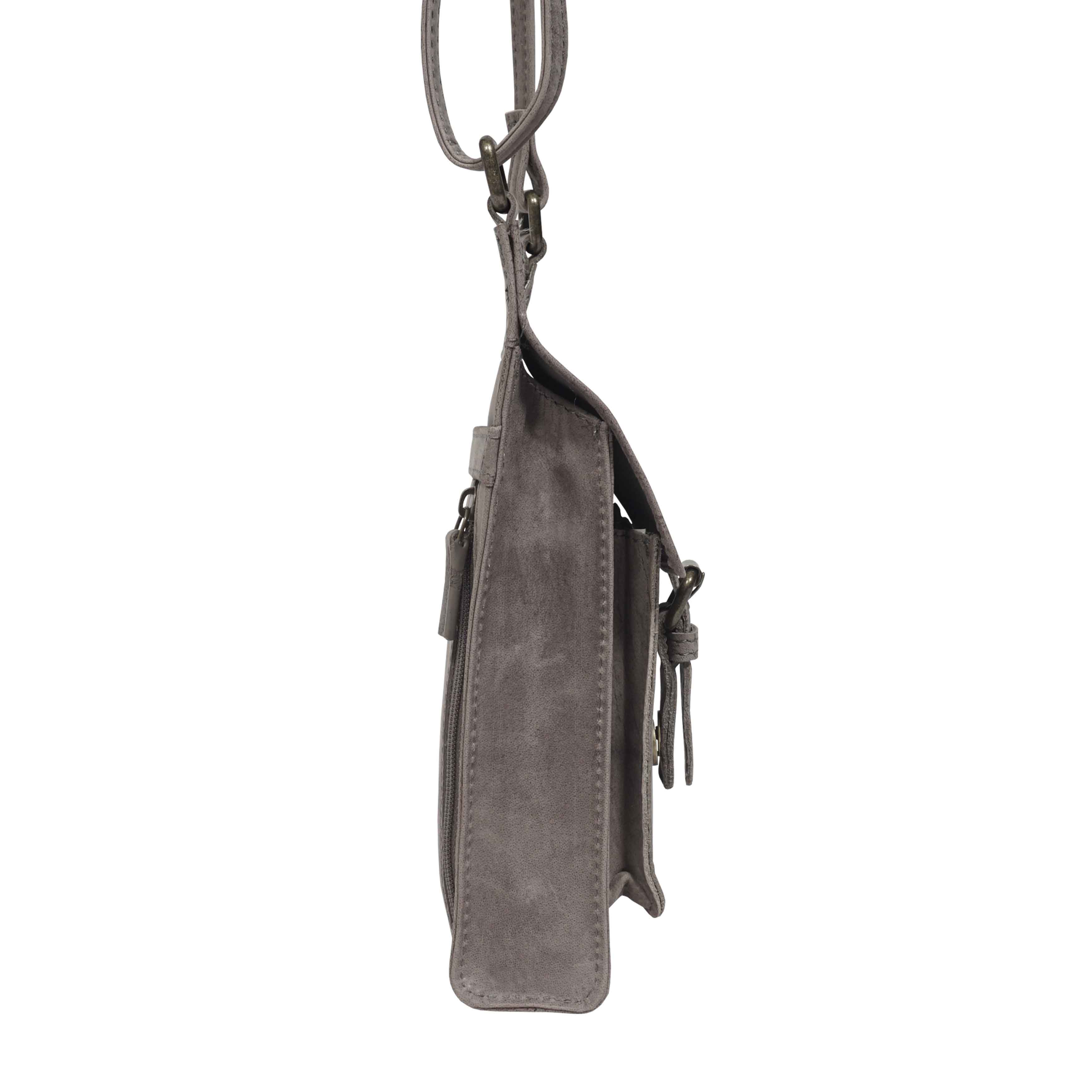 'MYLA' Grey Distressed Real Leather Mobile Phone Crossbody Bag