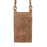 'MYLA' Tan Distressed Real Leather Mobile Phone Crossbody Bag
