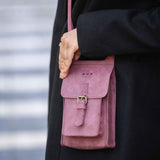 'MYLA' Plum Distressed Real Leather Mobile Phone Crossbody Bag