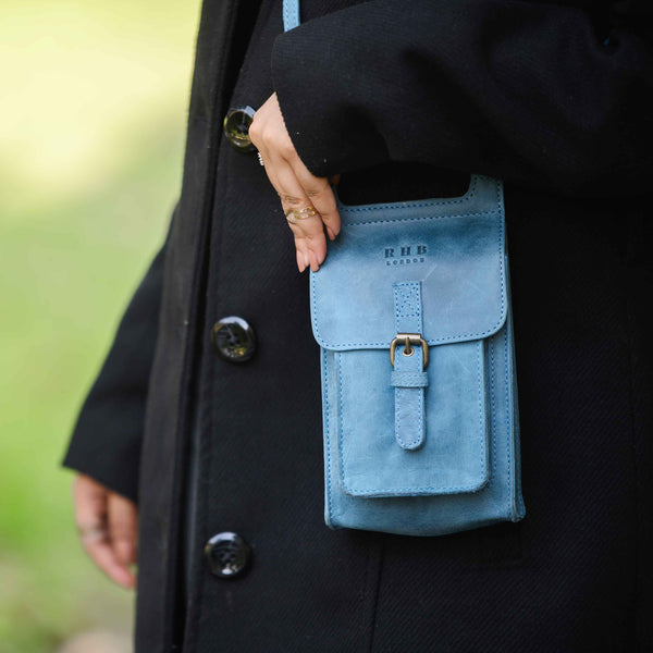'MYLA' Denim Distressed Real Leather Mobile Phone Crossbody Bag