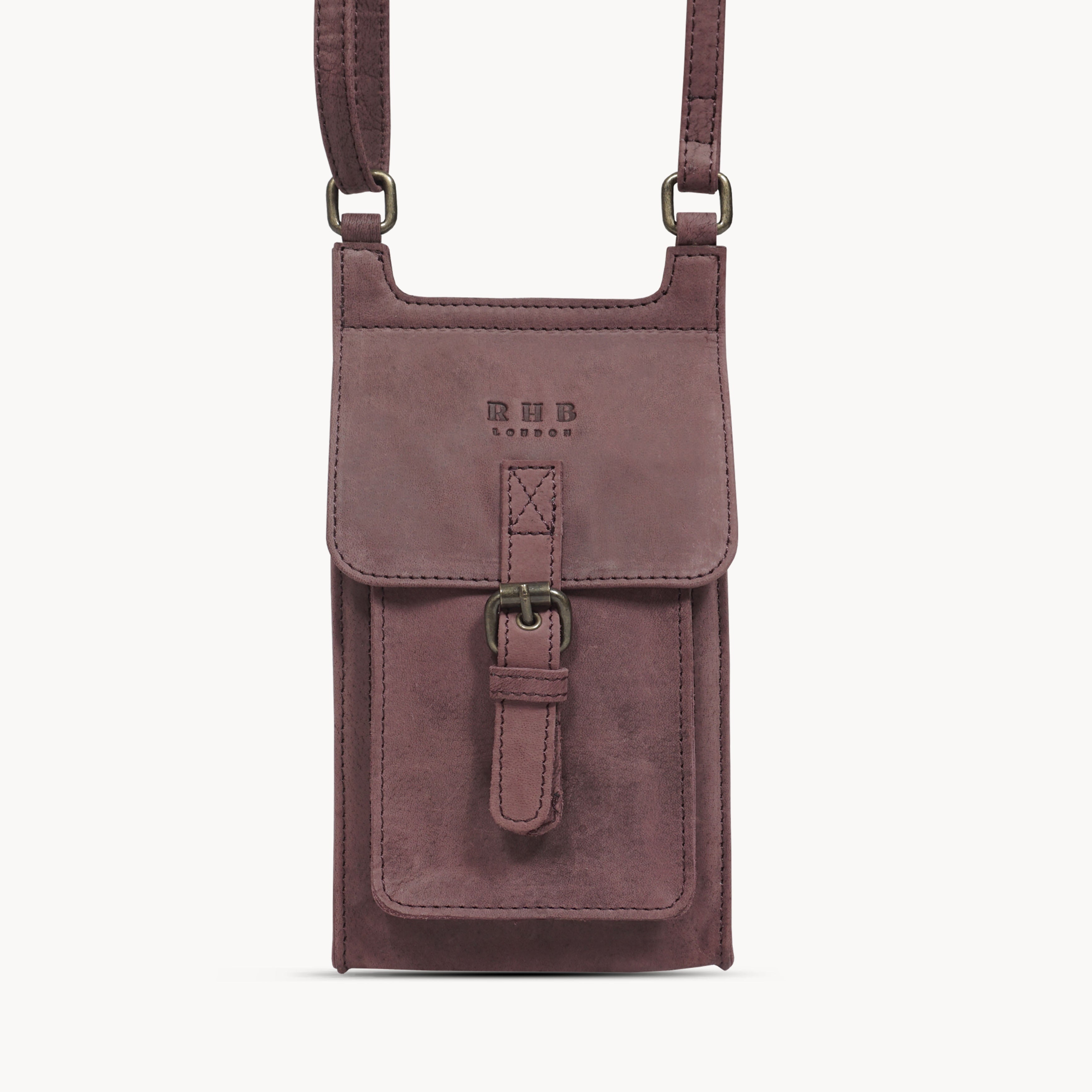 'MYLA' Plum Distressed Real Leather Mobile Phone Crossbody Bag