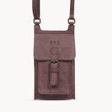 'MYLA' Plum Distressed Real Leather Mobile Phone Crossbody Bag