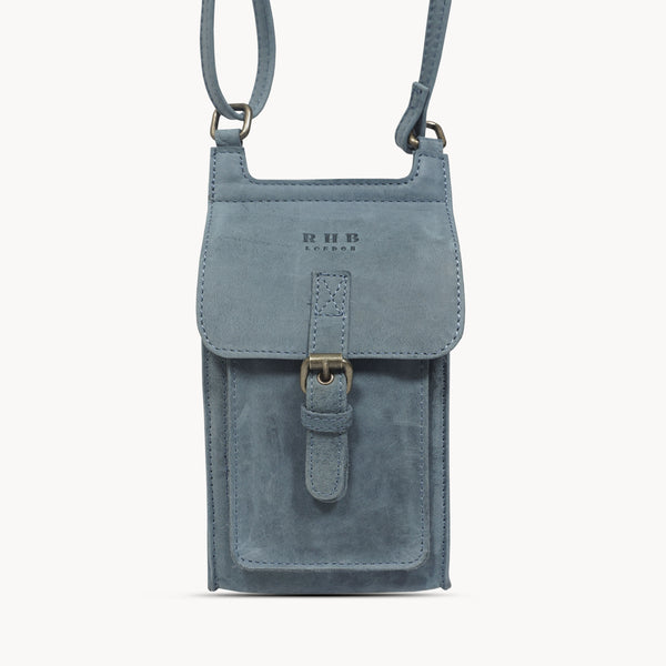 'MYLA' Denim Distressed Real Leather Mobile Phone Crossbody Bag