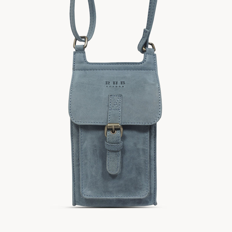 'MYLA' Denim Distressed Real Leather Mobile Phone Crossbody Bag
