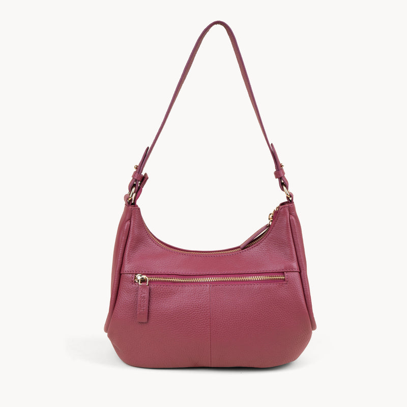 'NATASHA' Carmine Pink Pebble Grain Real Leather Shoulder Bag