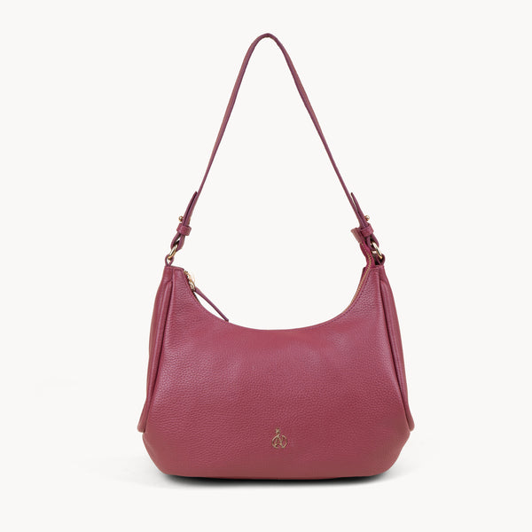'NATASHA' Carmine Pink Pebble Grain Real Leather Shoulder Bag