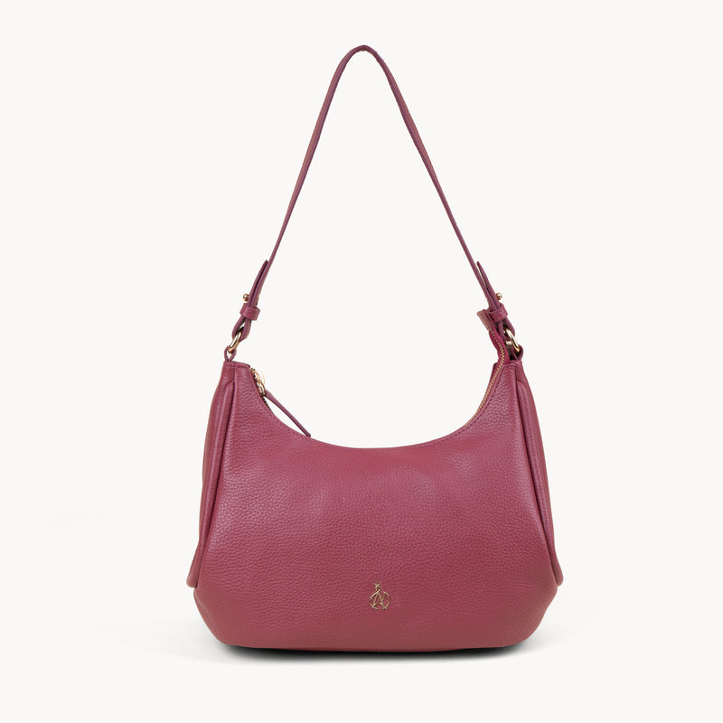 'NATASHA' Carmine Pink Pebble Grain Real Leather Shoulder Bag