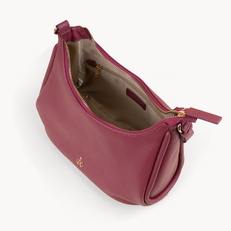 'NATASHA' Carmine Pink Pebble Grain Real Leather Shoulder Bag
