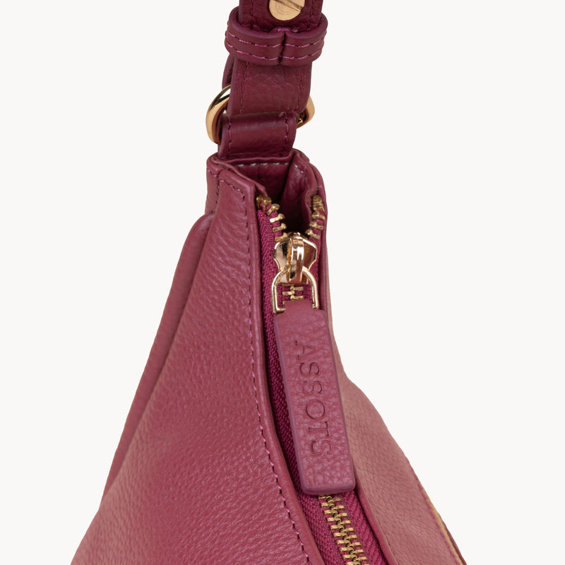 'NATASHA' Carmine Pink Pebble Grain Real Leather Shoulder Bag