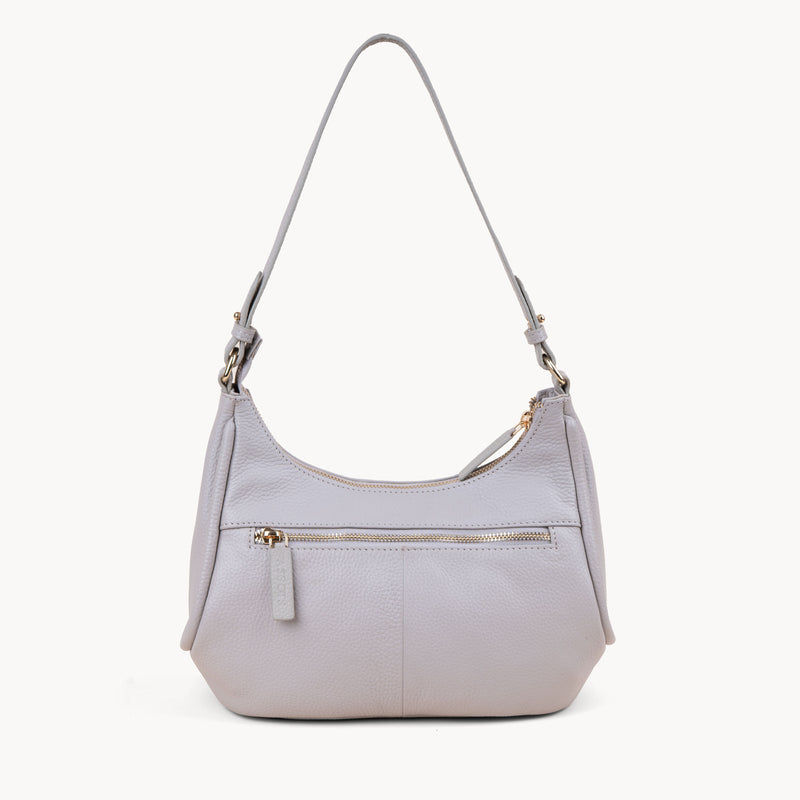 'NATASHA' Ice Grey Pebble Grain Real Leather Shoulder Bag