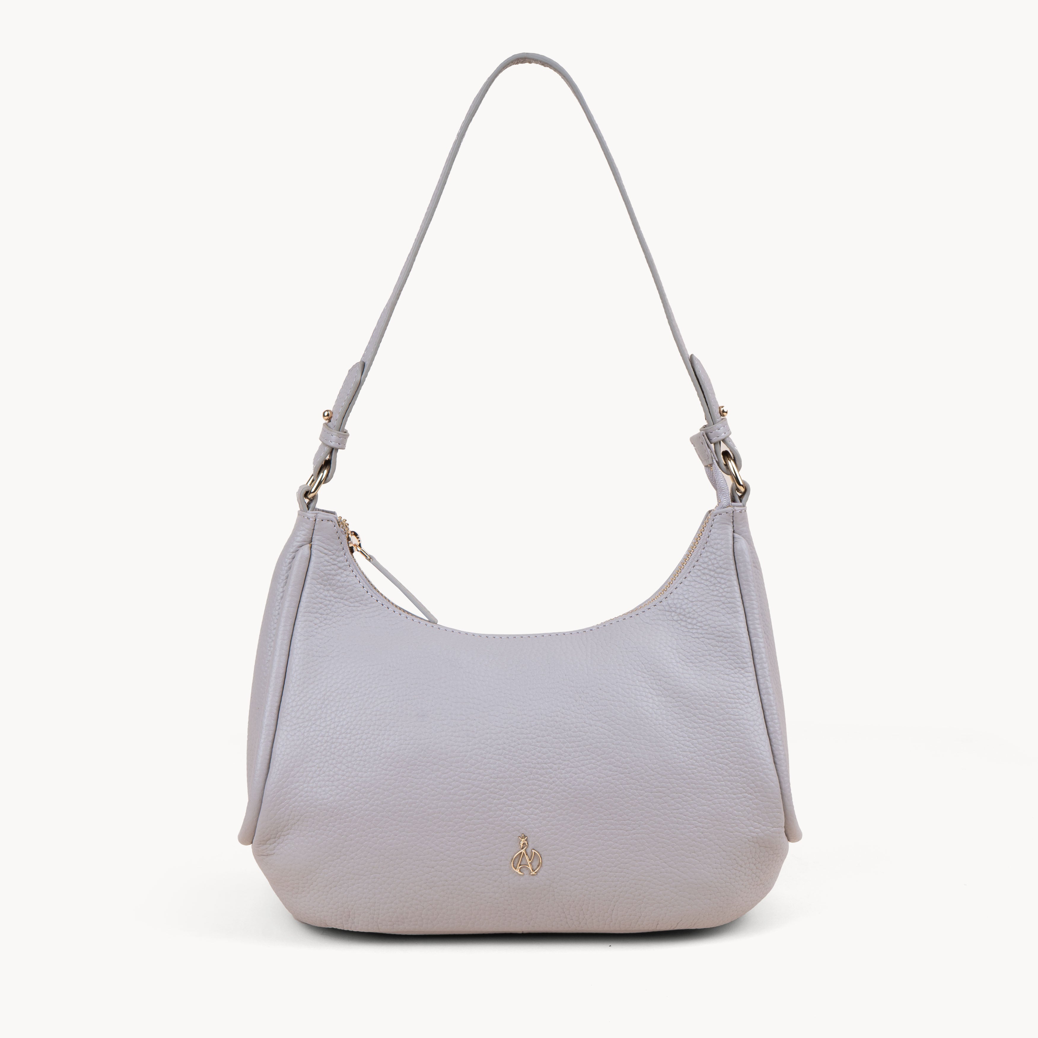 'NATASHA' Ice Grey Pebble Grain Real Shoulder Bag