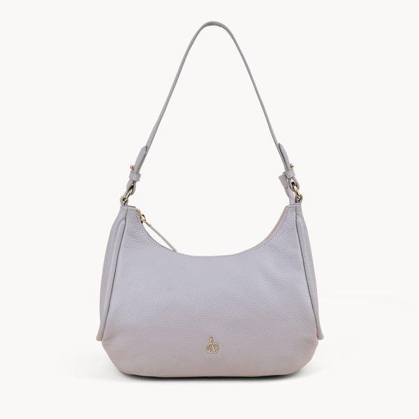 'NATASHA' Ice Grey Pebble Grain Real Leather Shoulder Bag