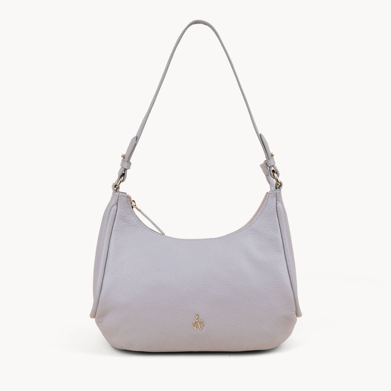 'NATASHA' Ice Grey Pebble Grain Real Leather Shoulder Bag