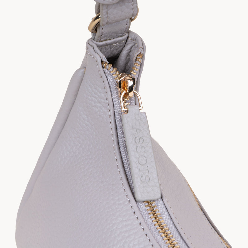 'NATASHA' Ice Grey Pebble Grain Real Leather Shoulder Bag