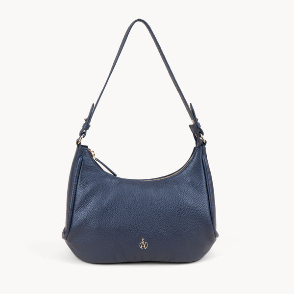 'NATASHA' Navy Pebble Grain Real Leather Shoulder Bag