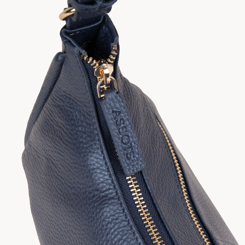 'NATASHA' Navy Pebble Grain Real Leather Shoulder Bag