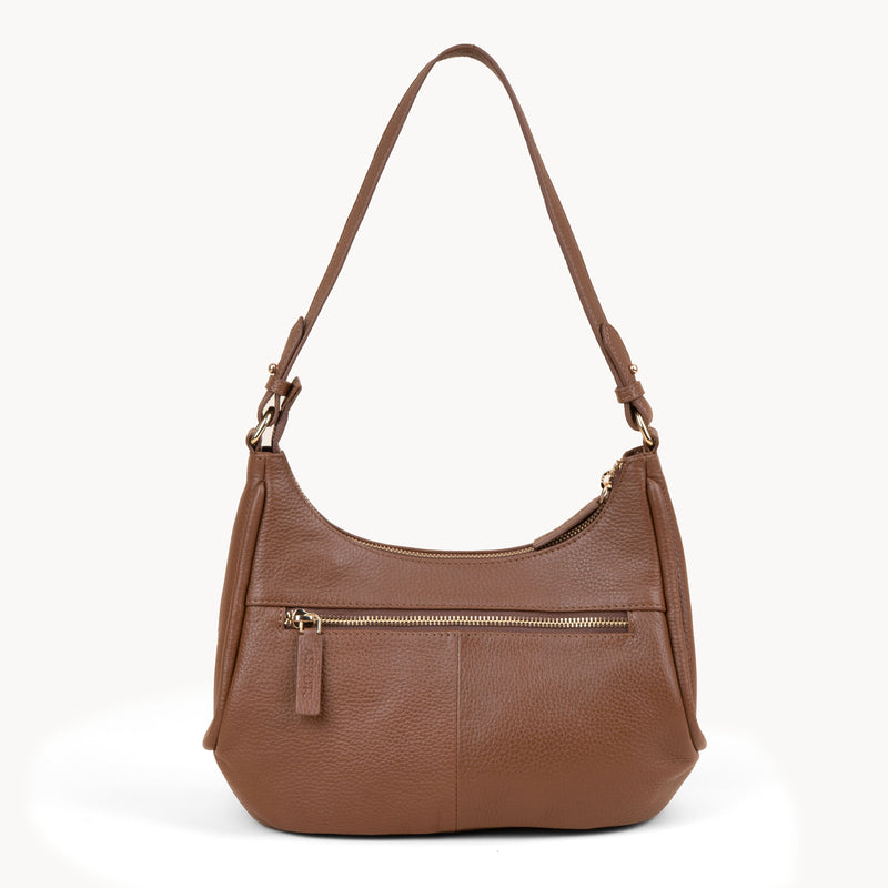'NATASHA' Tan Pebble Grain Real Leather Shoulder Bag