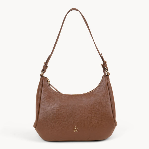 'NATASHA' Tan Pebble Grain Real Leather Shoulder Bag