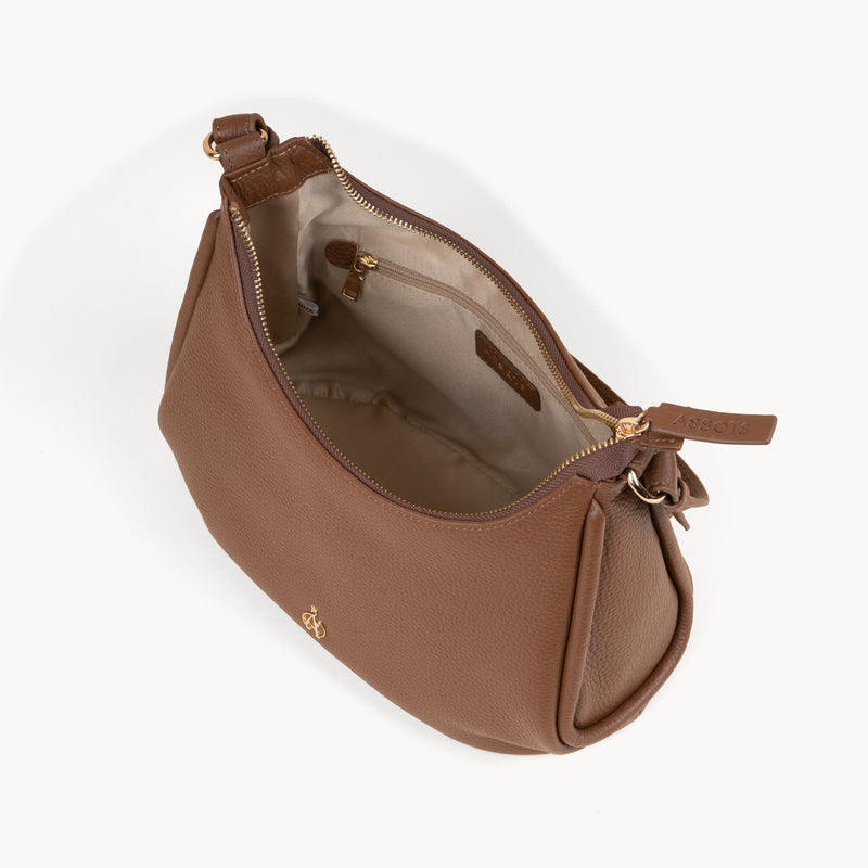 'NATASHA' Tan Pebble Grain Real Leather Shoulder Bag