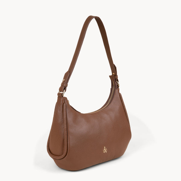 'NATASHA' Tan Pebble Grain Real Leather Shoulder Bag