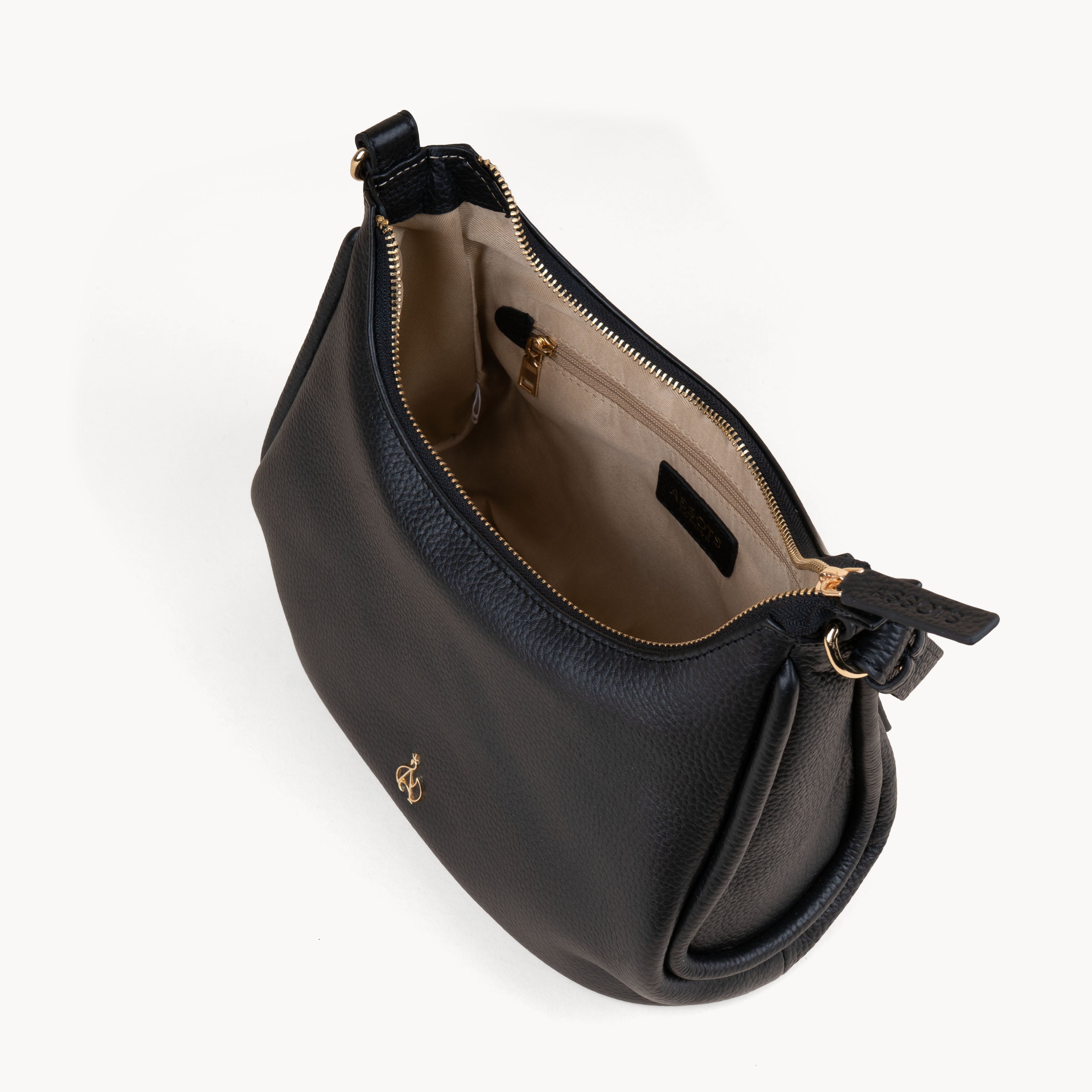 'NATASHA' Black Pebble Grain Real Leather Shoulder Bag