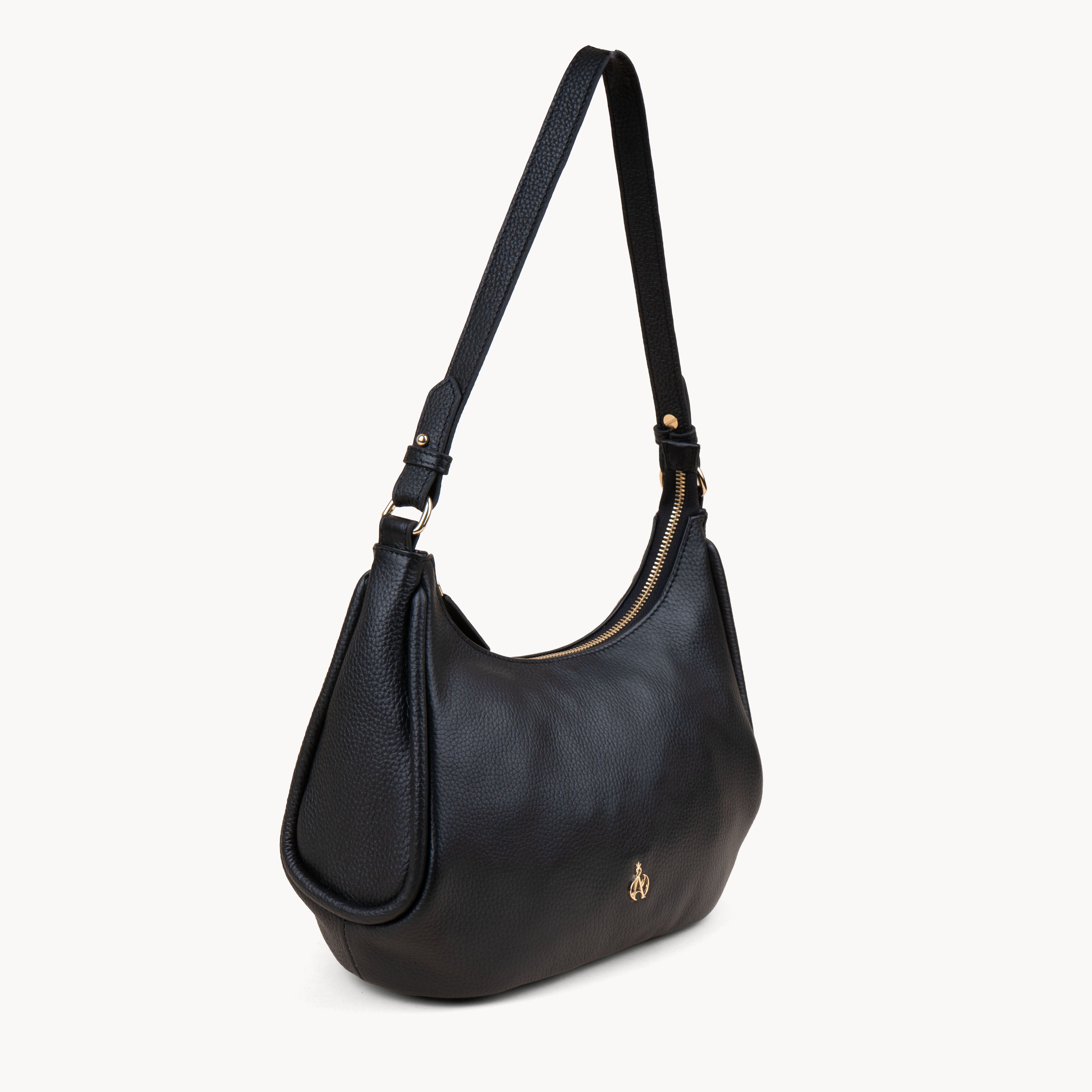 'NATASHA' Black Pebble Grain Real Leather Shoulder Bag