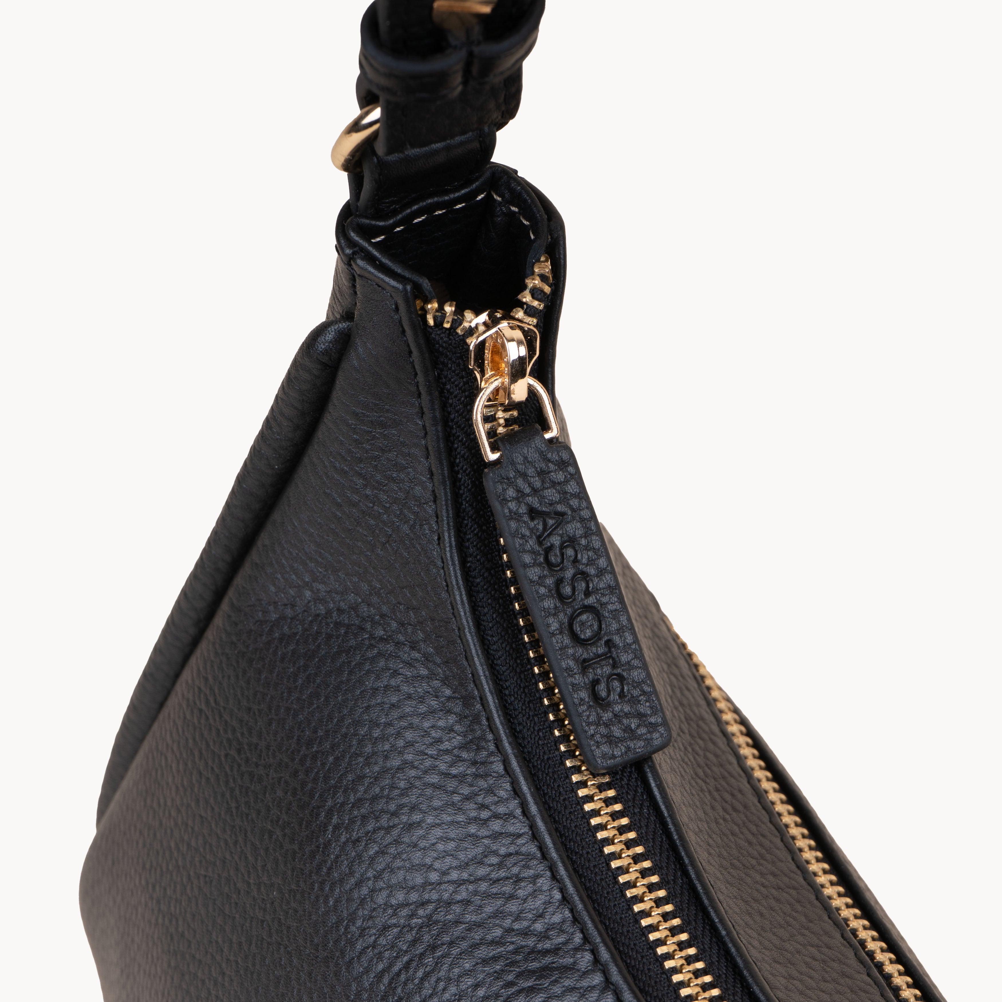 'NATASHA' Black Pebble Grain Real Leather Shoulder Bag