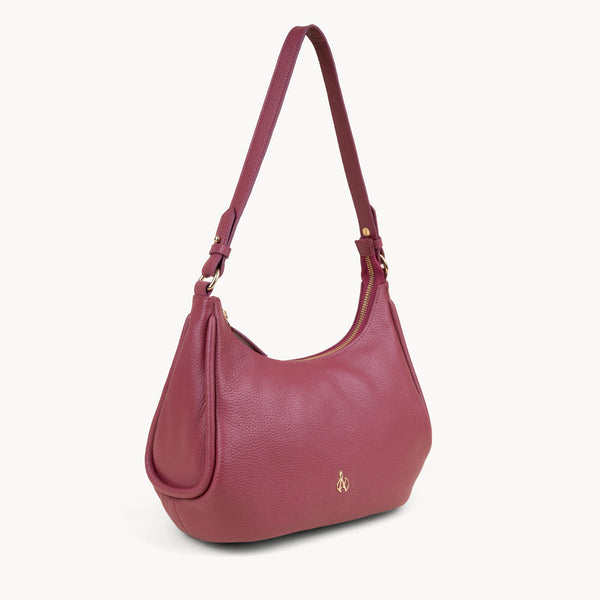 'NATASHA' Carmine Pink Pebble Grain Real Leather Shoulder Bag