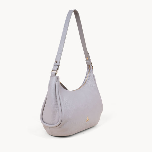 'NATASHA' Ice Grey Pebble Grain Real Leather Shoulder Bag