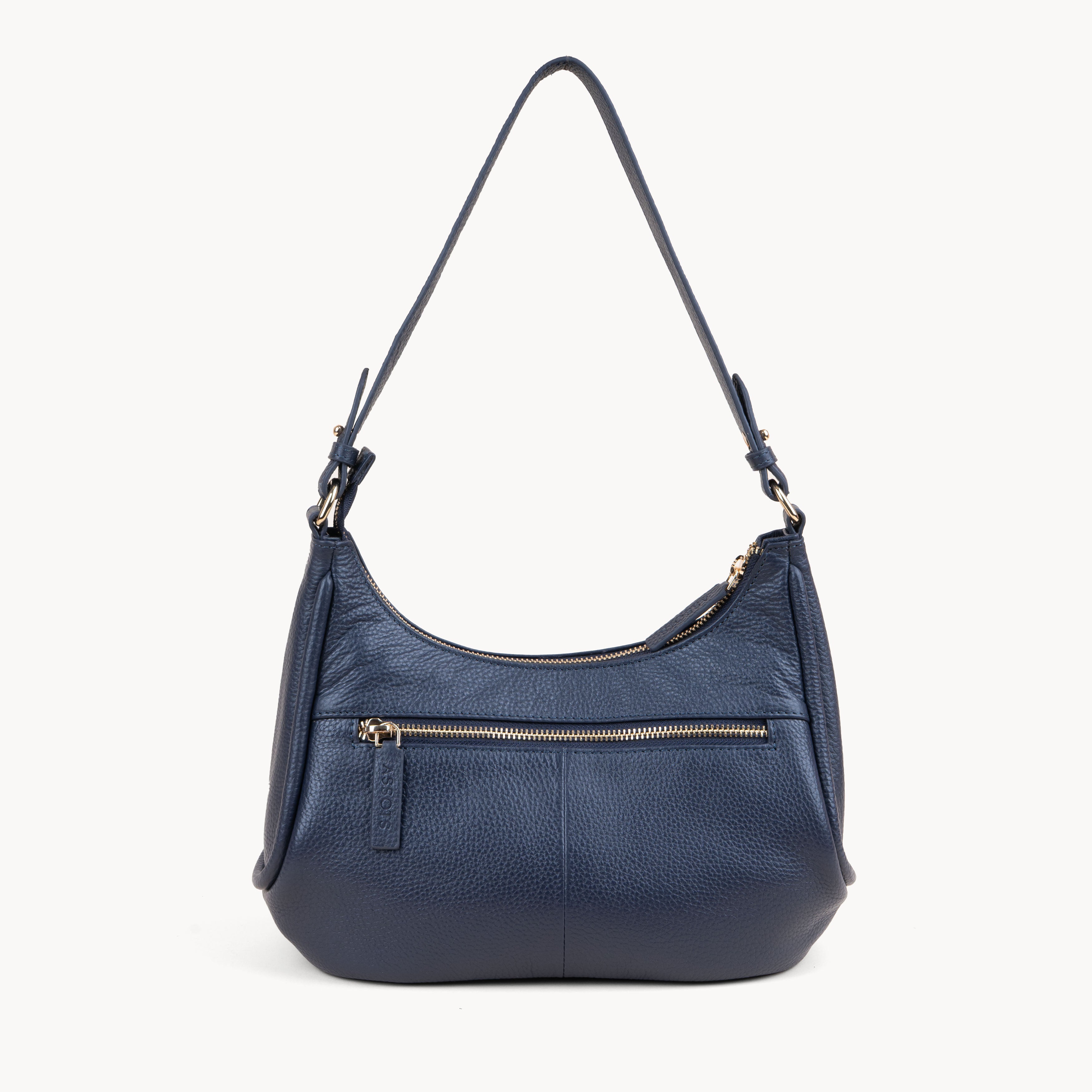 'NATASHA' Navy Pebble Grain Real Shoulder Bag