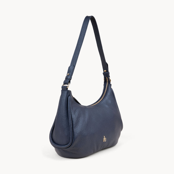 'NATASHA' Navy Pebble Grain Real Leather Shoulder Bag