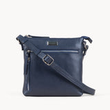 'RUE' Navy Pebble Grain Real Leather Crossbody Bag