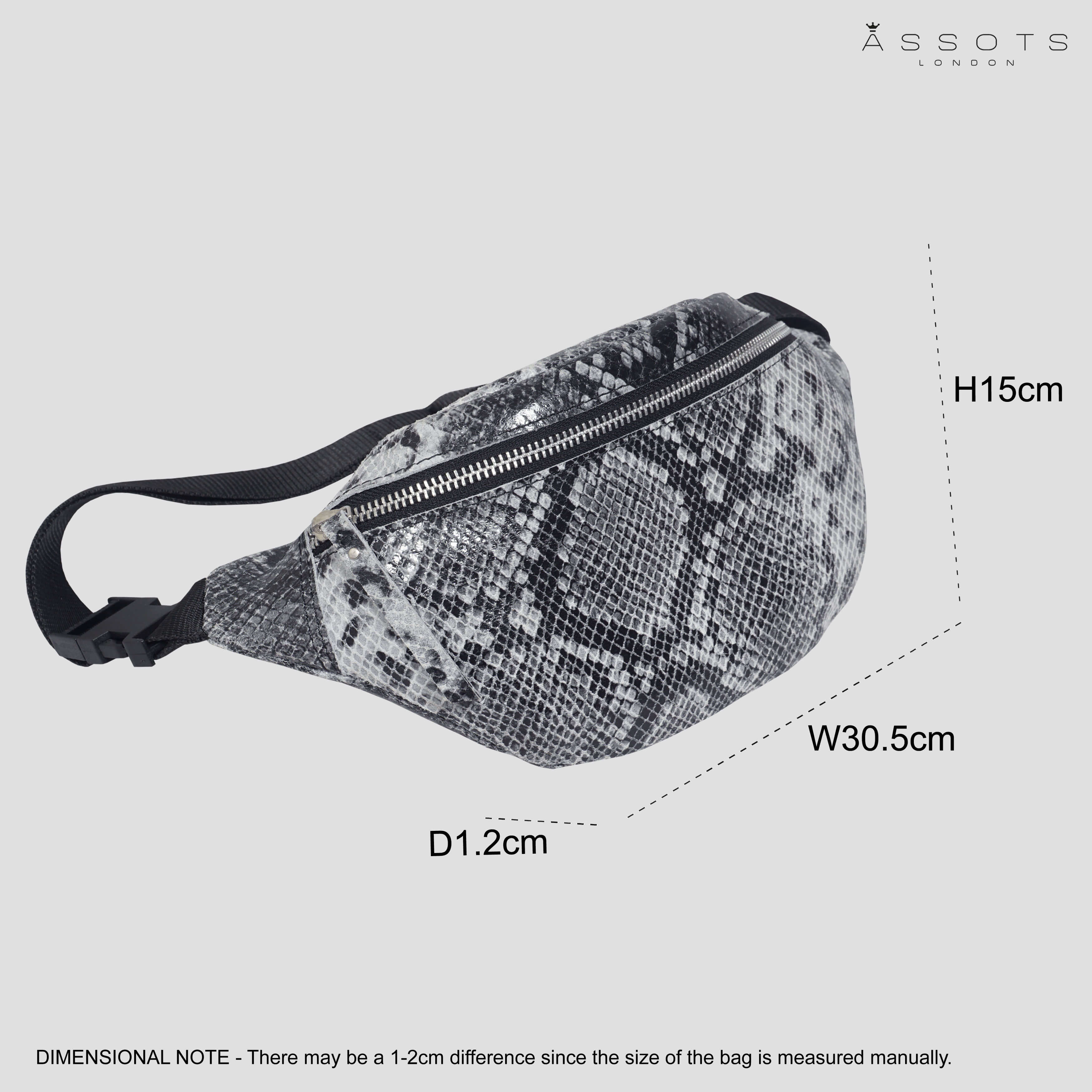 'NOAH' Black & White Snake Leather Bum Belt Bag