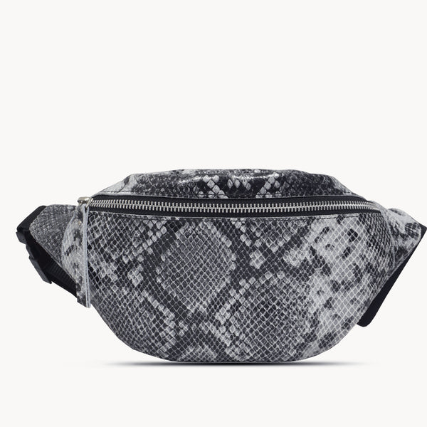 'NOAH' Black & White Snake Leather Bum Belt Bag
