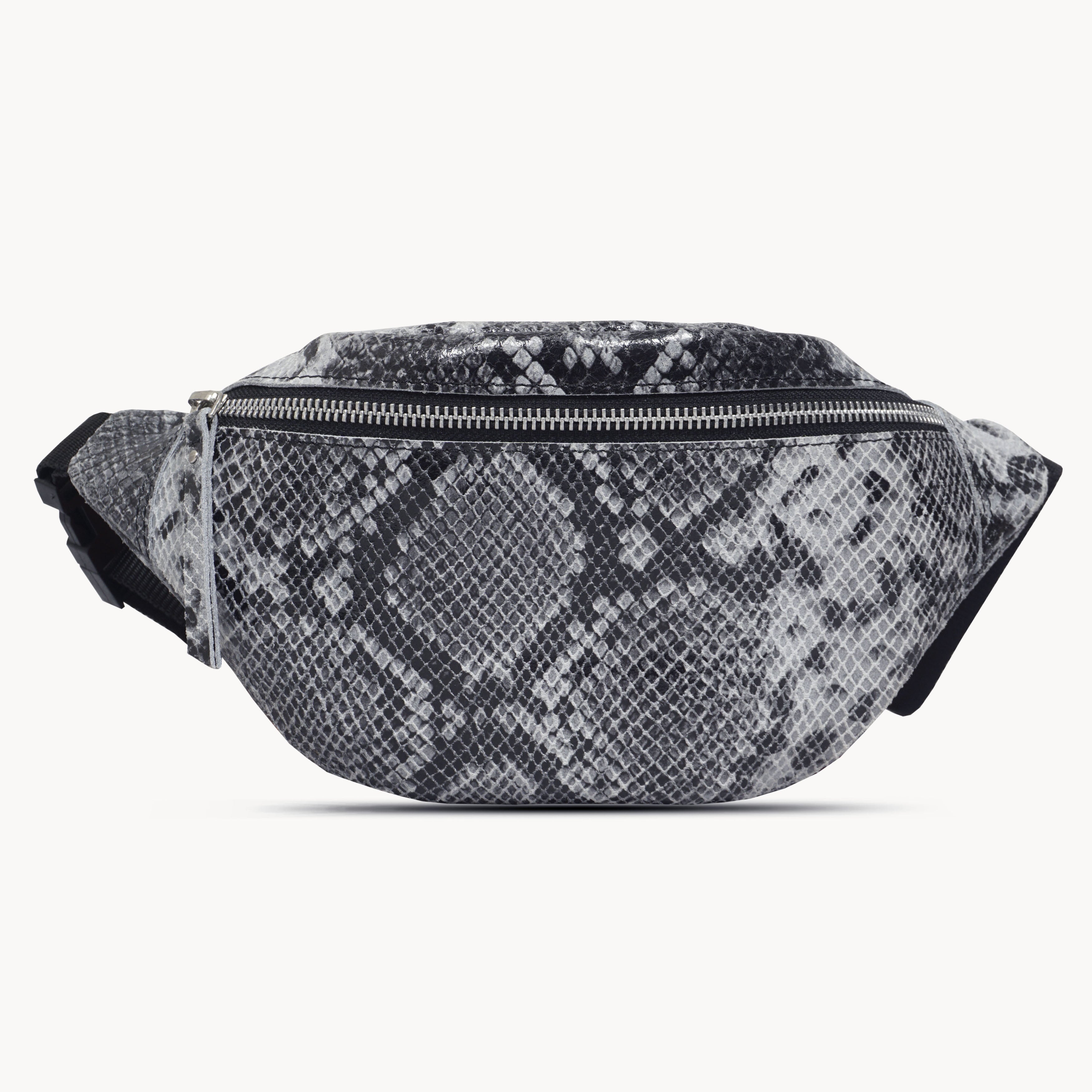 'NOAH' Black & White Snake Leather Bum Belt Bag