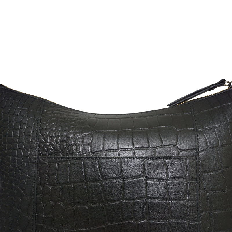 'OLGA' Black Croc Designer Leather Crossbody Shoulder Bag