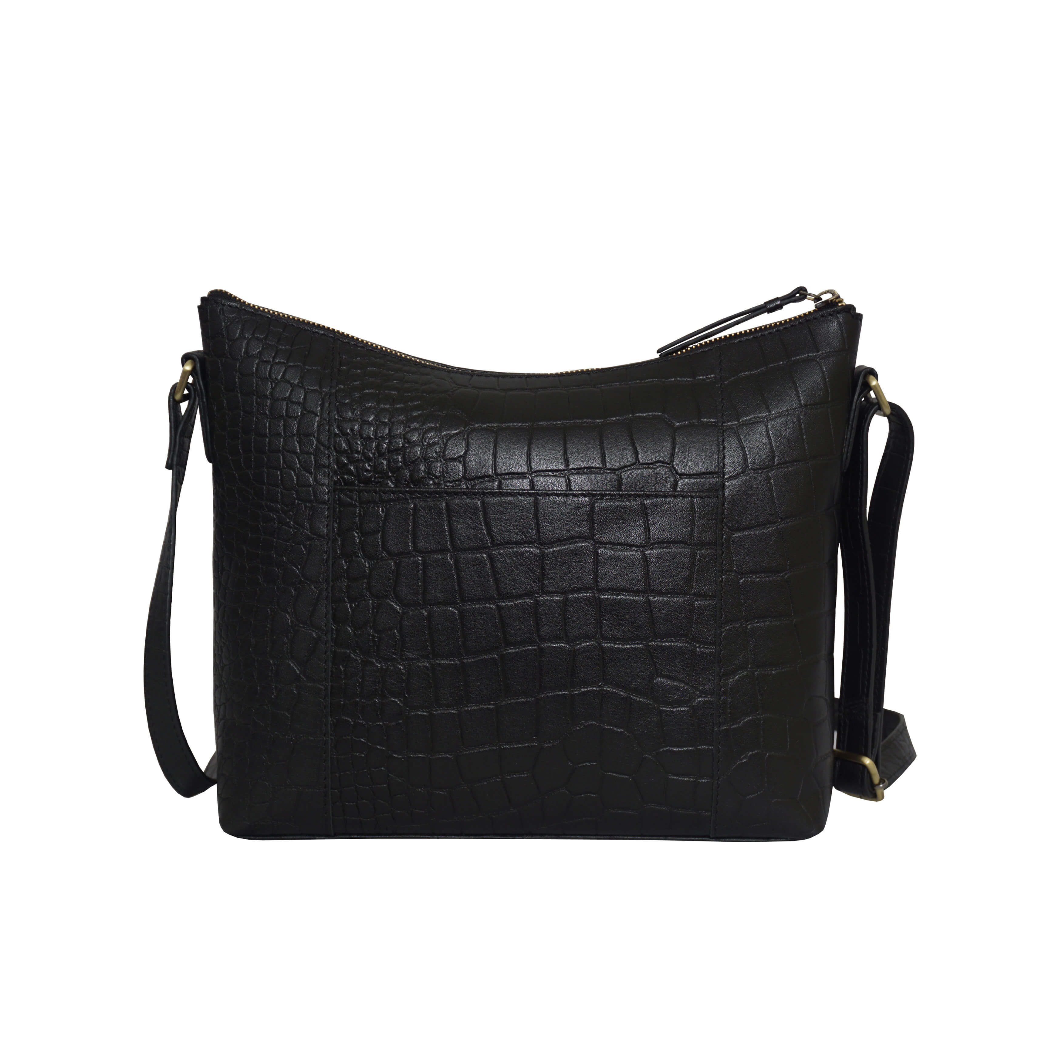 'OLGA' Black Croc Designer Leather Crossbody Shoulder Bag