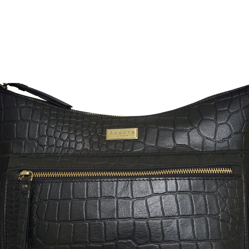 'OLGA' Black Croc Designer Leather Crossbody Shoulder Bag