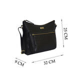 'OLGA' Black Croc Designer Leather Crossbody Shoulder Bag