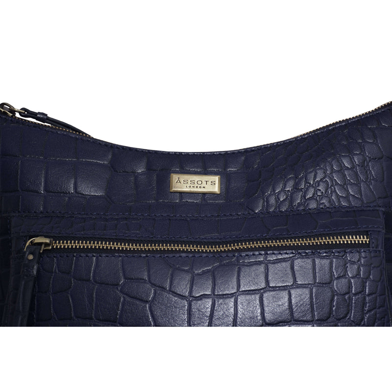 'OLGA' Navy Blue Croc Designer Leather Crossbody Shoulder Bag
