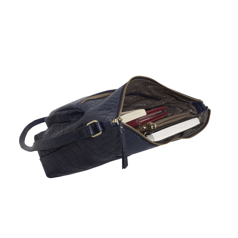 'OLGA' Navy Blue Croc Designer Leather Crossbody Shoulder Bag