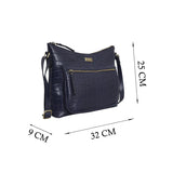 'OLGA' Navy Blue Croc Designer Leather Crossbody Shoulder Bag