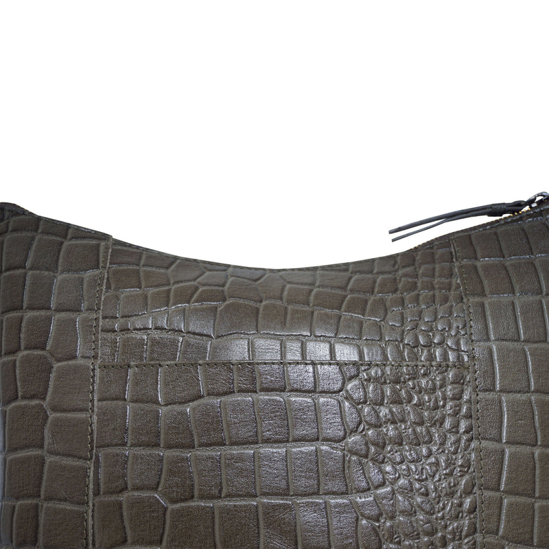 'OLGA' Olive Croc Designer Leather Crossbody Shoulder Bag